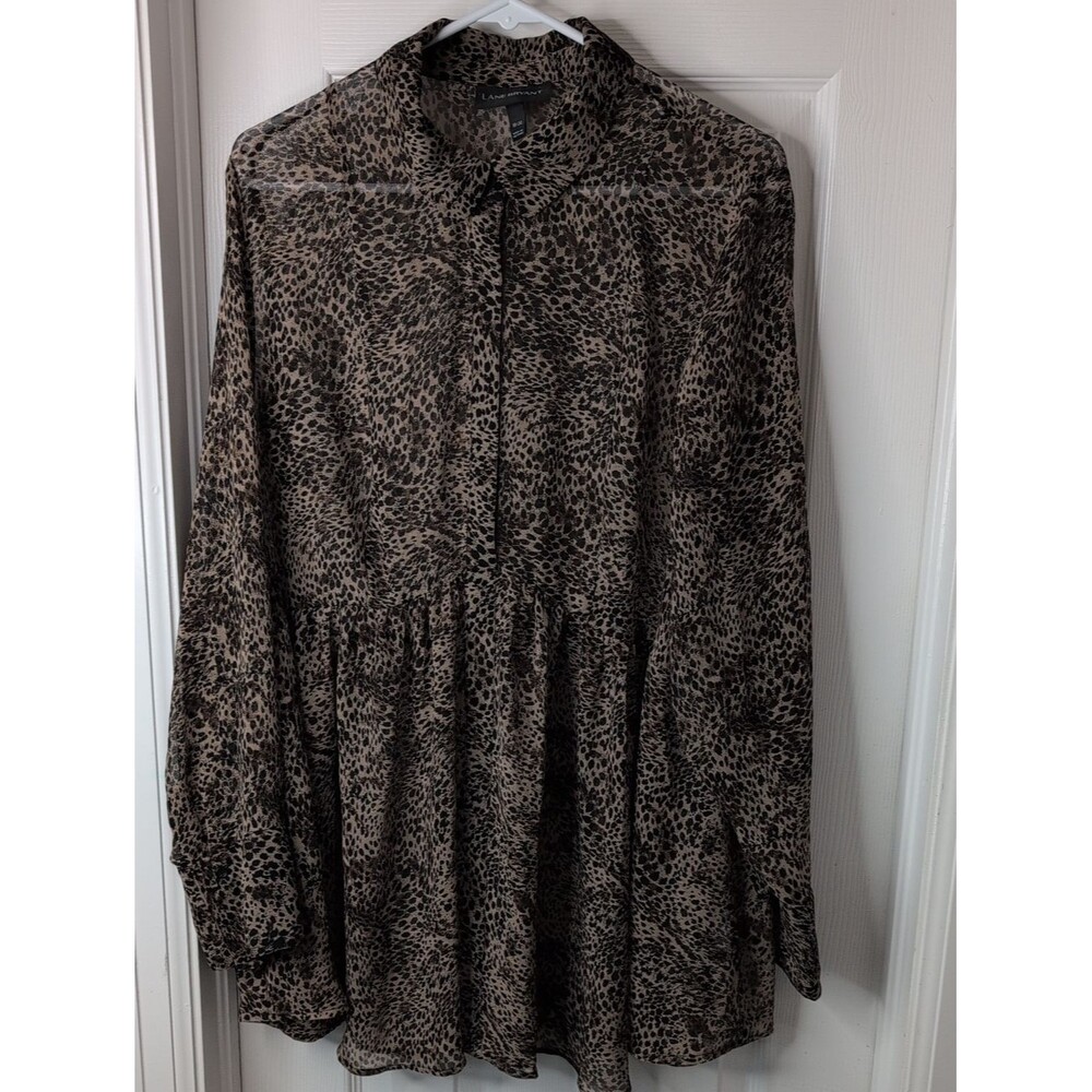 Lane Bryant Sheer Brown and Black Leopard-Print Blouse Size 18/20